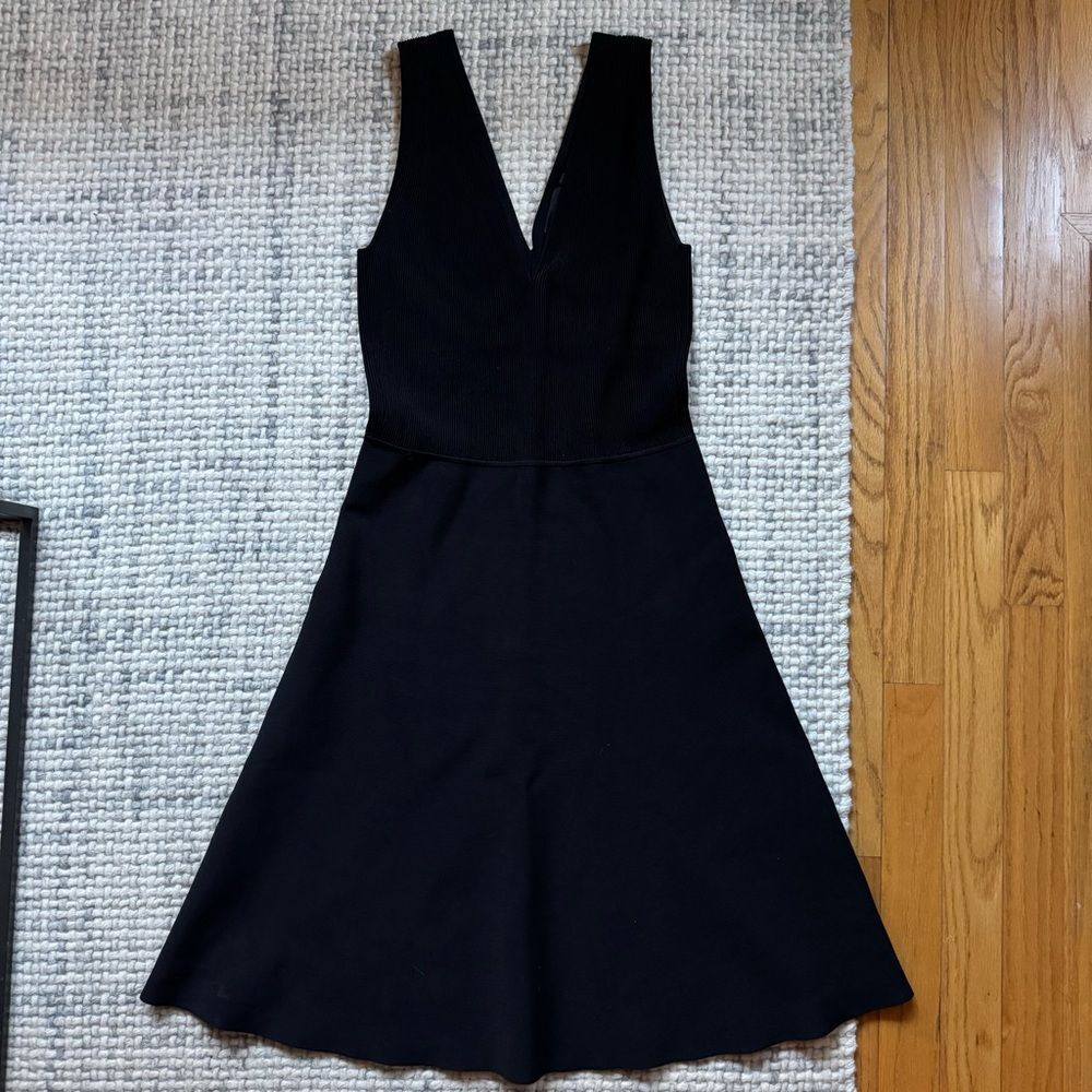 Theory Black Ribbed Contour Drop Waist Dress Small